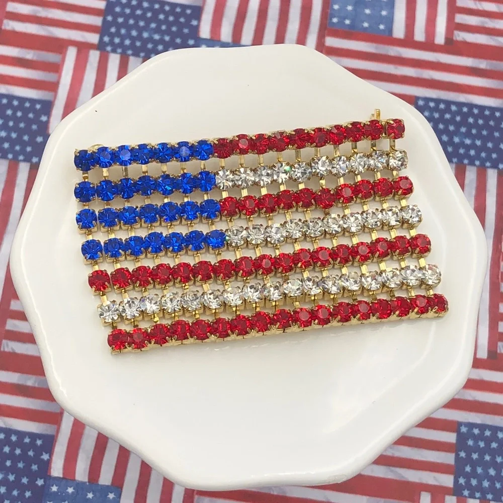 American Flag Rhinestone Large Pin Brooch
